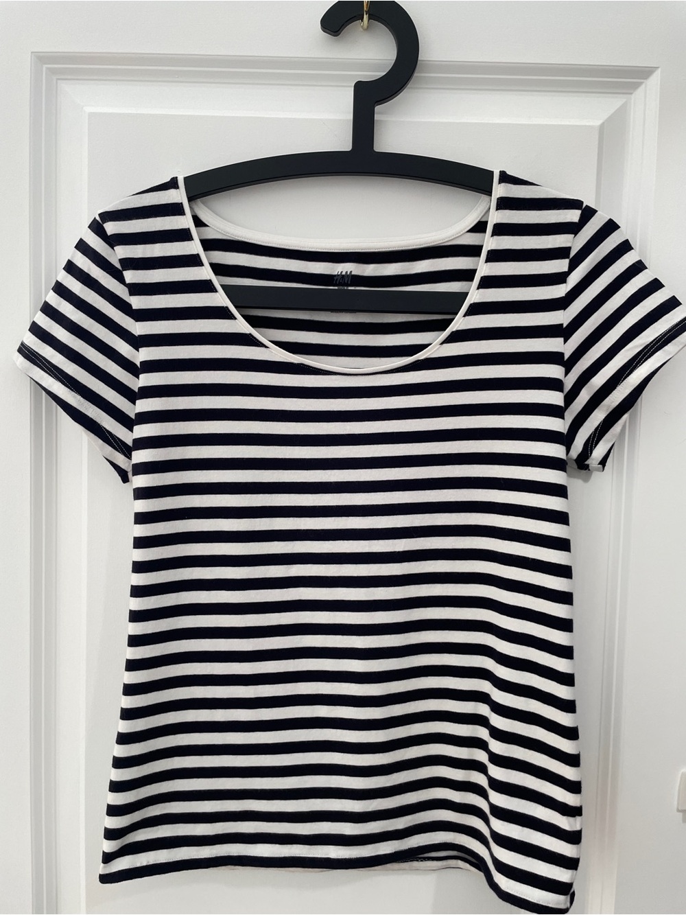 H&M Black and White Striped Scoop Neck Tee